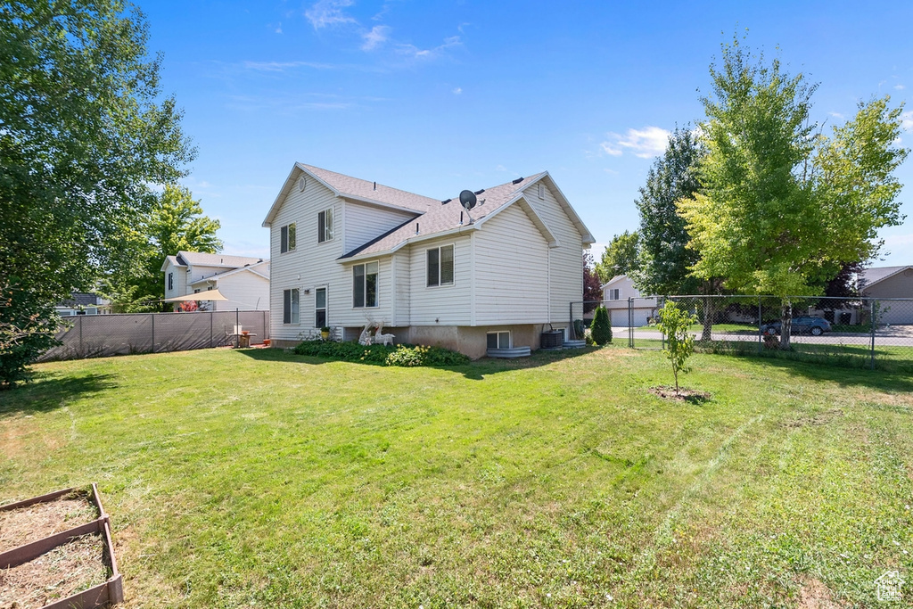 Back of house with a fenced backyard