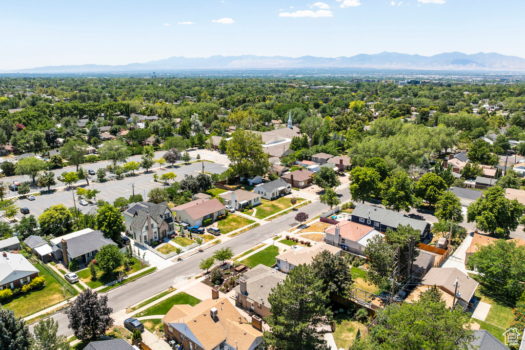Aerial perspective of suburban area with mountains