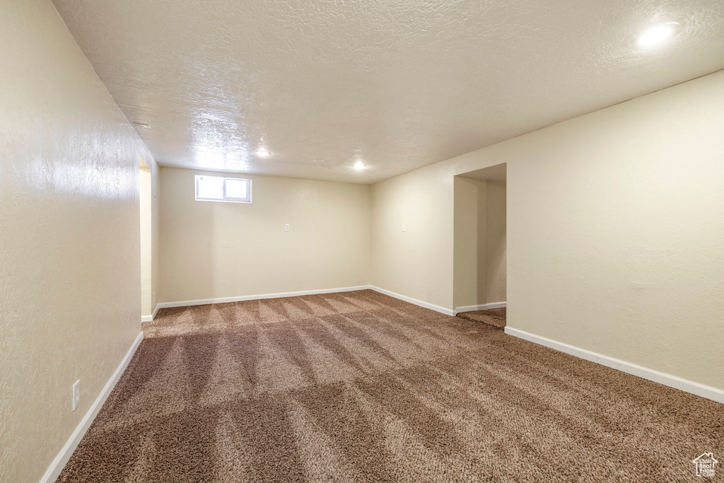 Basement with carpet