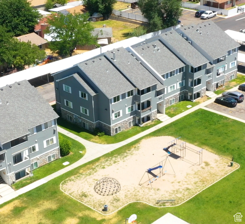 Aerial perspective of suburban area