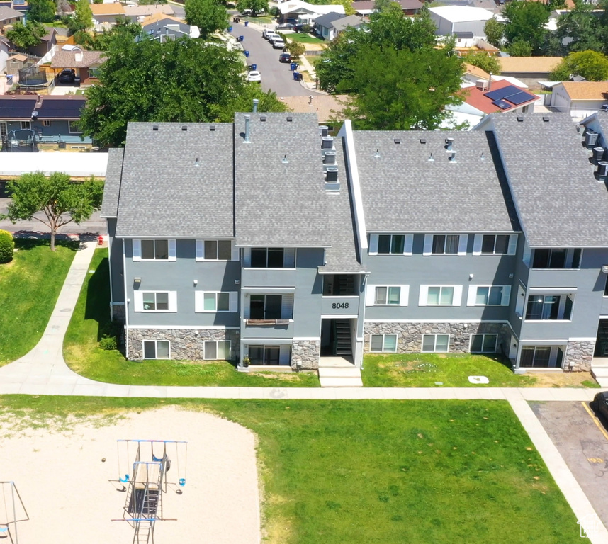 Aerial perspective of suburban area