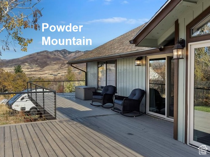 Wooden deck with a mountain view