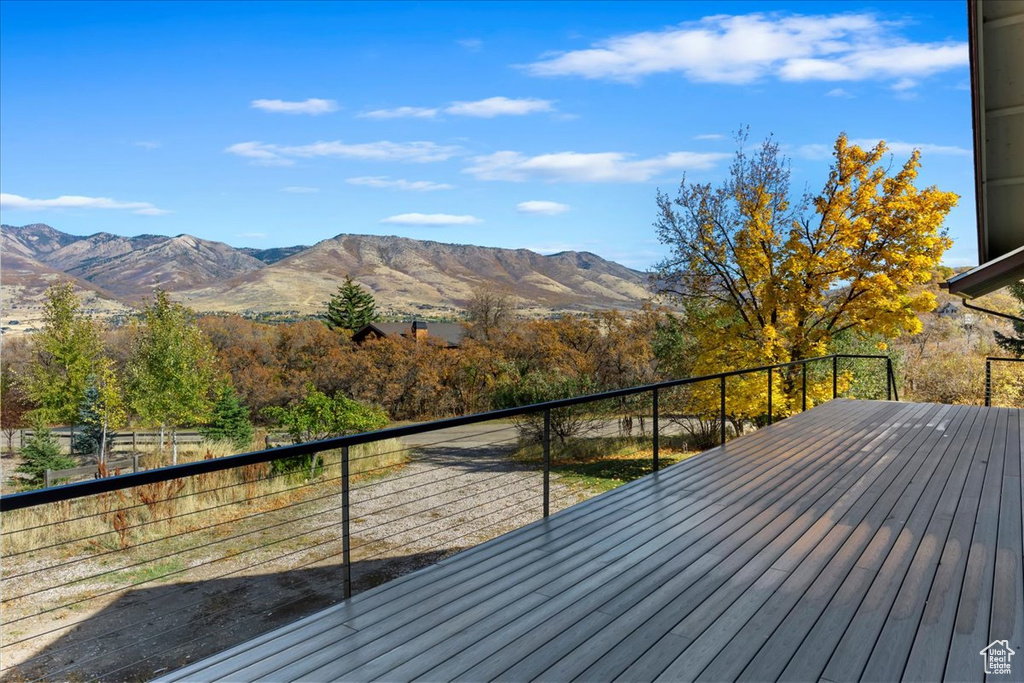 Wooden deck with a mountain view