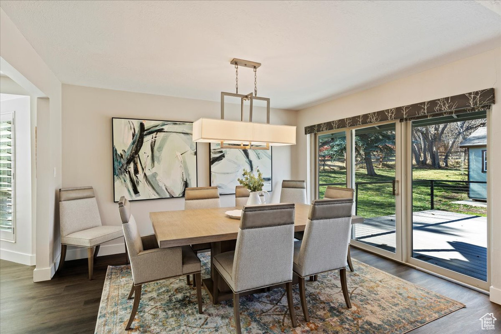 Dining space featuring dark wood-type flooring