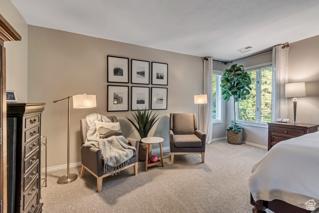 Carpeted bedroom with baseboards