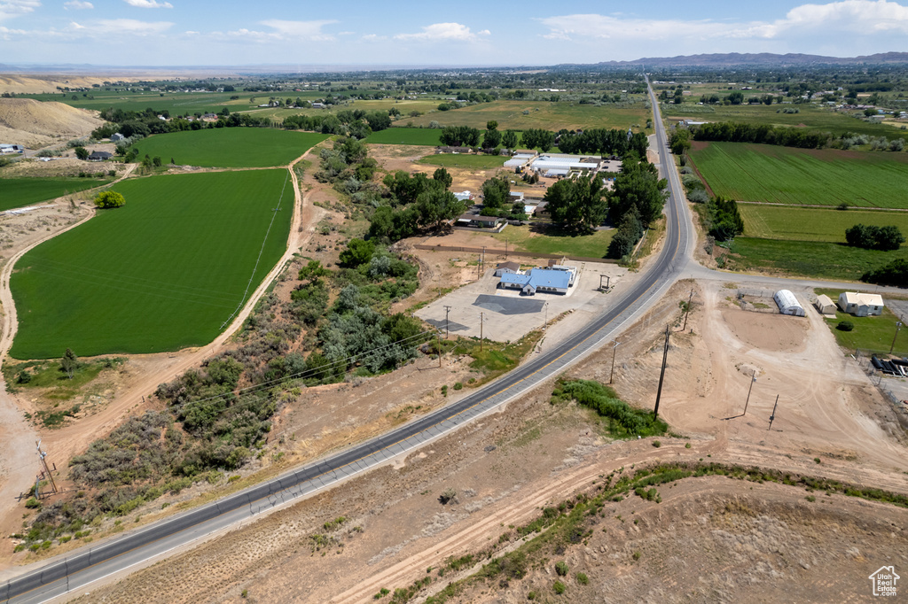 View of rural area with large plots for crops
