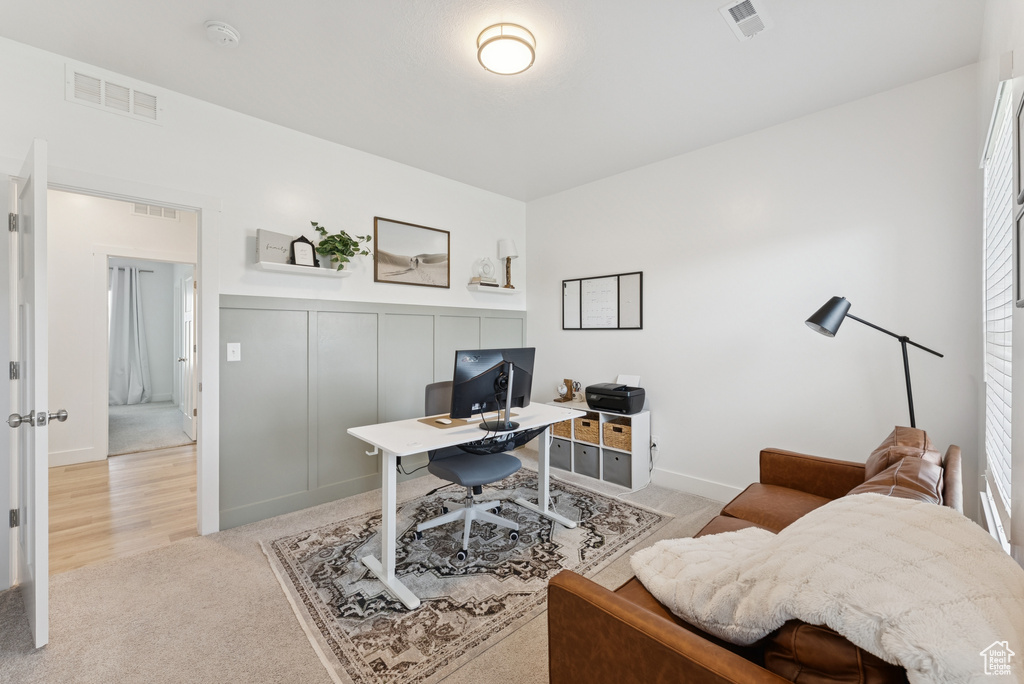 Office area with light carpet