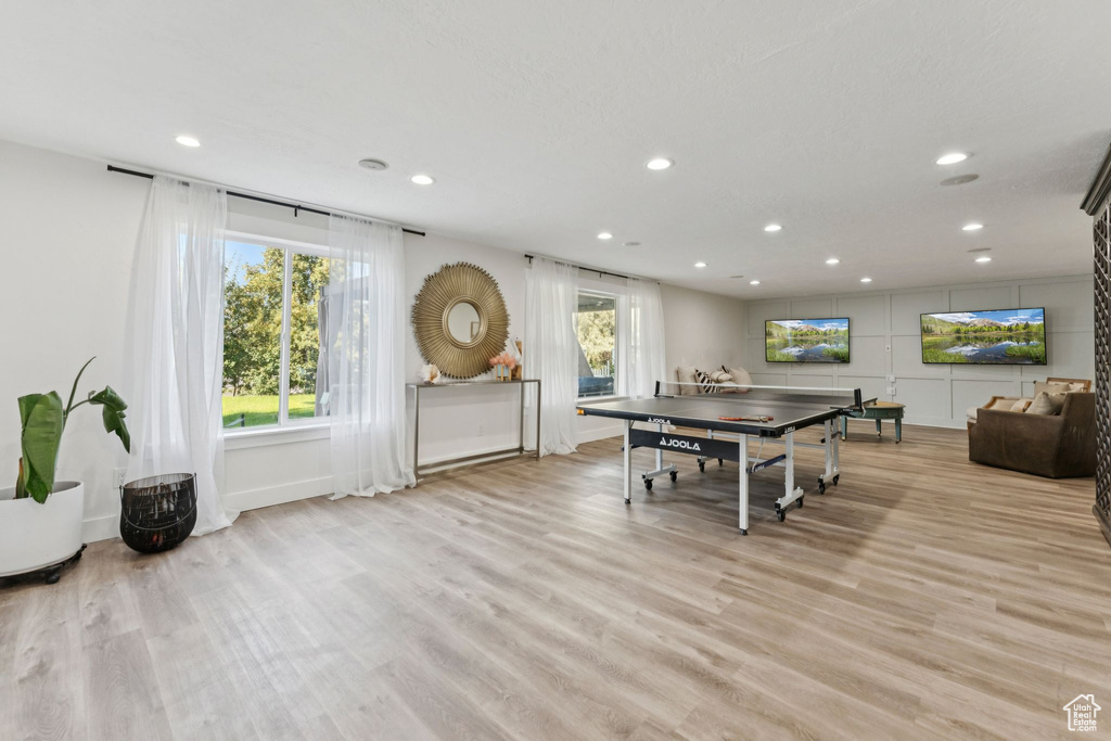 Rec room featuring recessed lighting and light wood-style floors