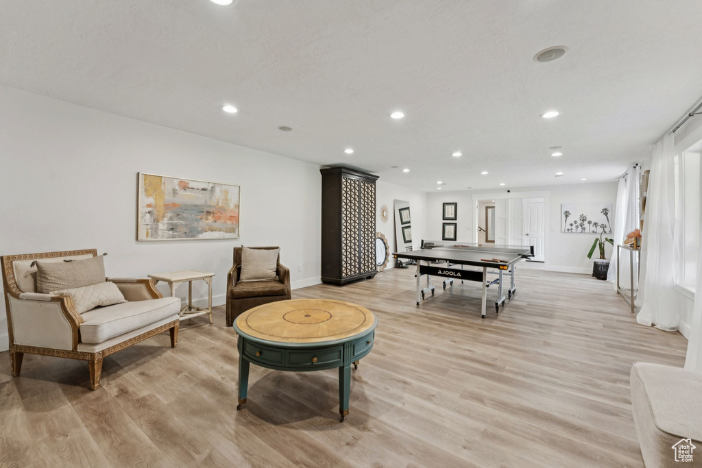 Playroom featuring recessed lighting and light wood-type flooring