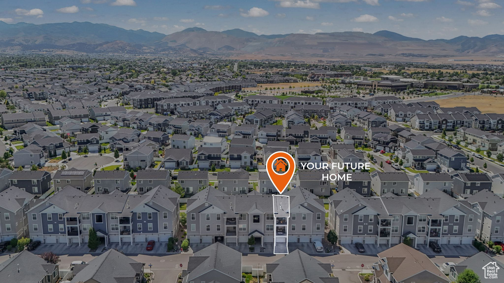 Drone / aerial view of a mountainous background