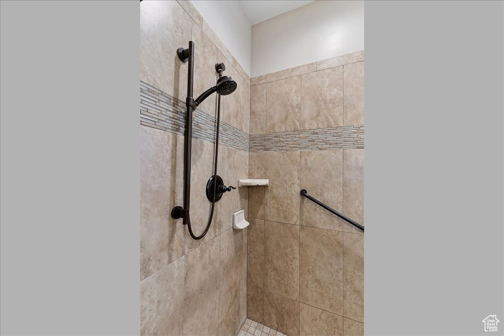 Bathroom view of tiled shower