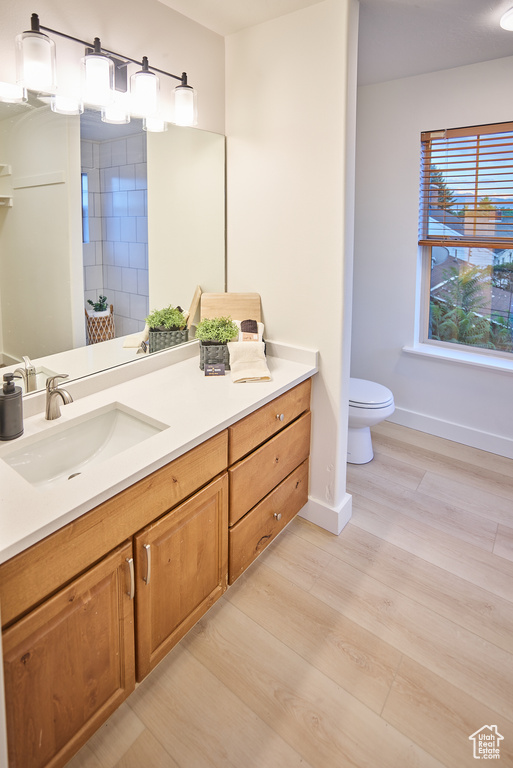 Full bathroom with vanity and wood finished floors
