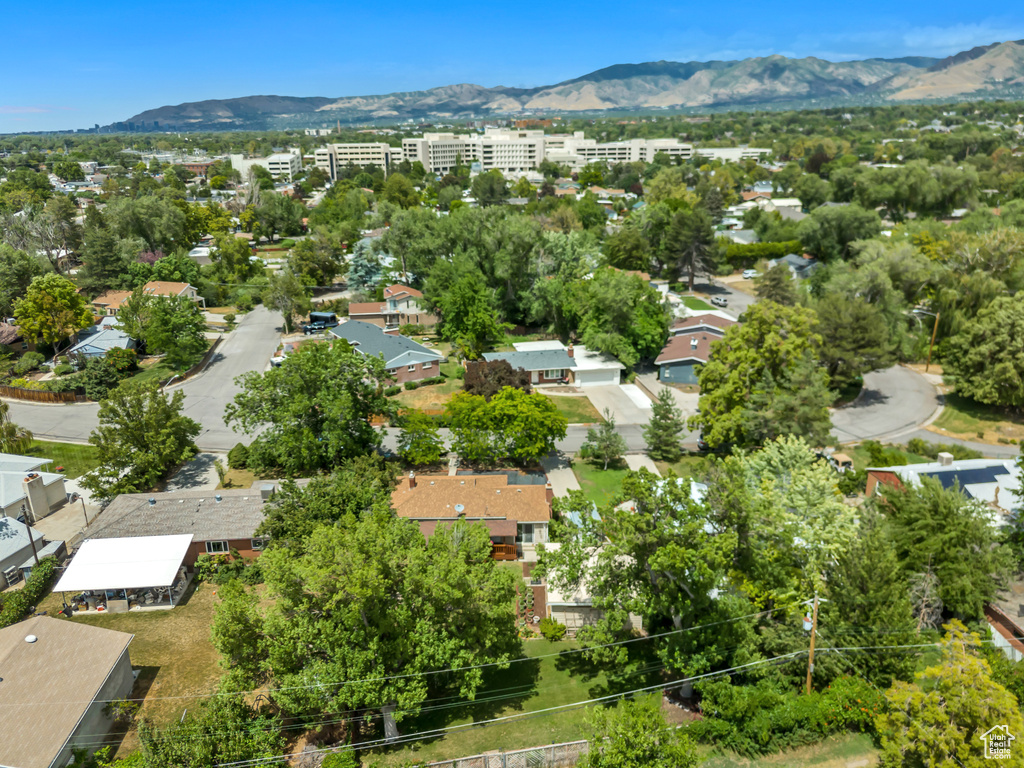 Bird\'s eye view of a mountain backdrop