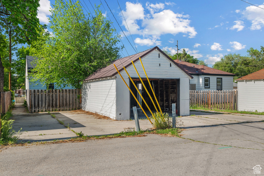 View of detached garage