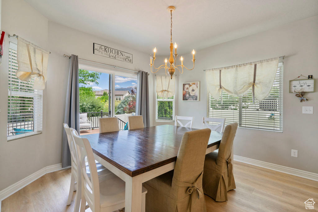 Dining room featuring a chandelier and light wood finished floors