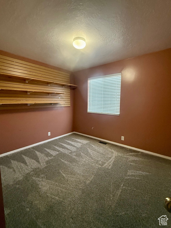 Unfurnished bedroom featuring carpet and a textured ceiling