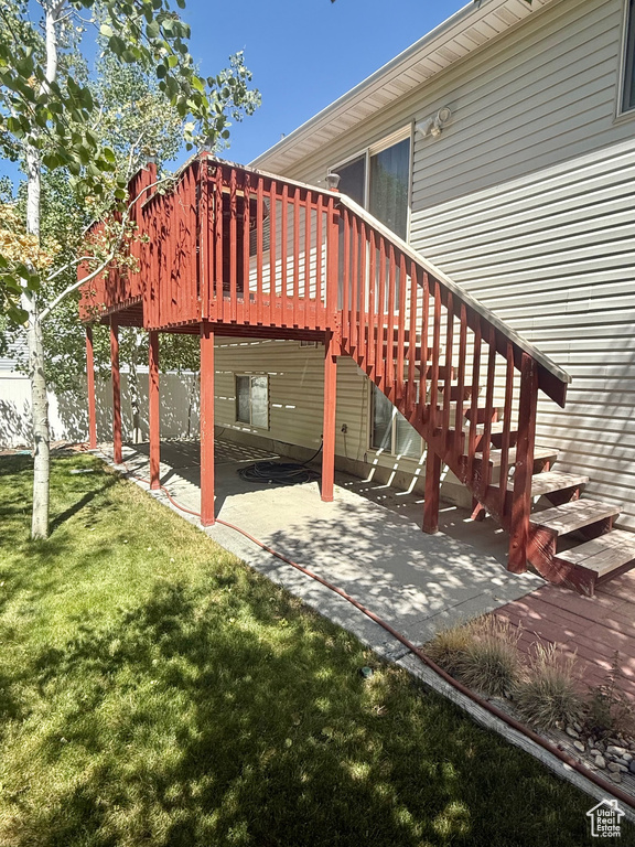 View of patio / terrace featuring a deck and stairway