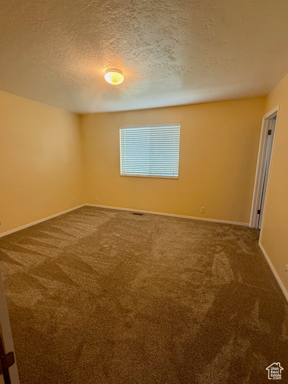 Unfurnished room with carpet flooring and a textured ceiling