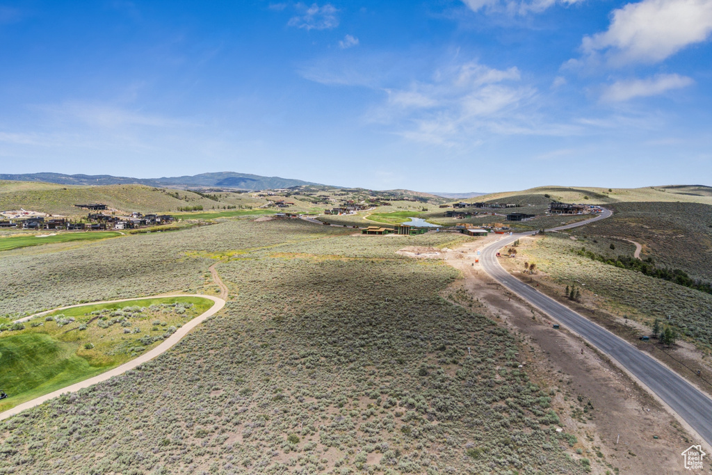 Drone / aerial view of a mountainous background