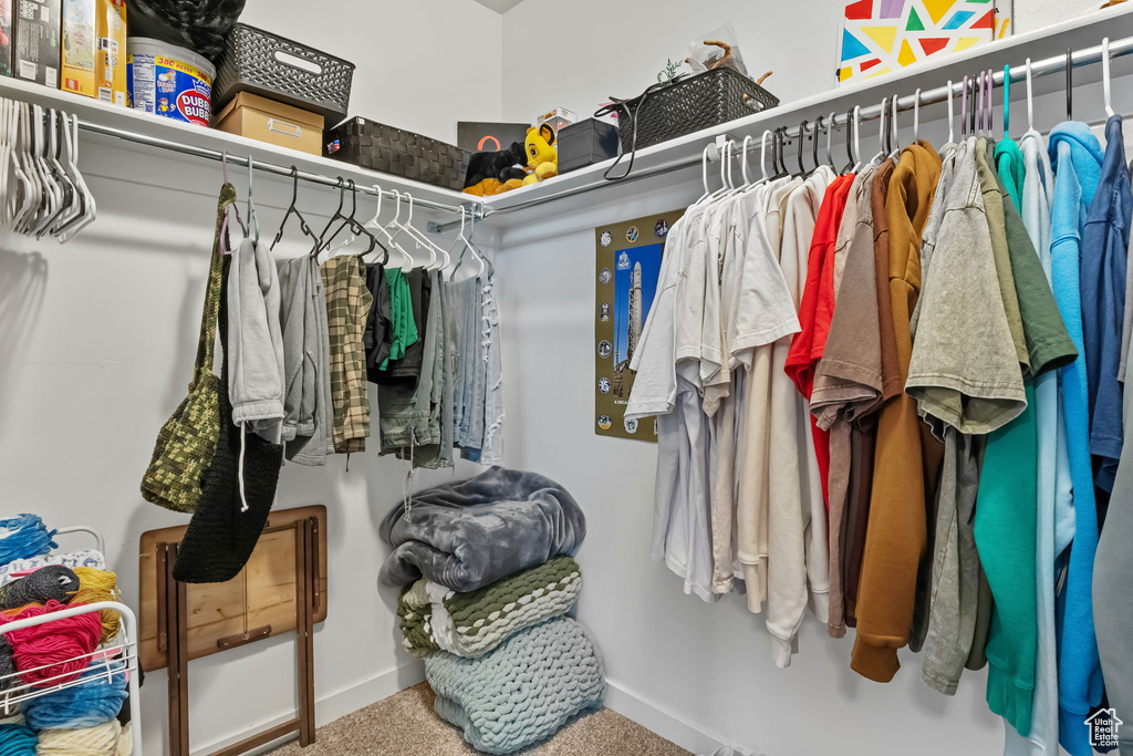 Spacious closet with carpet floors