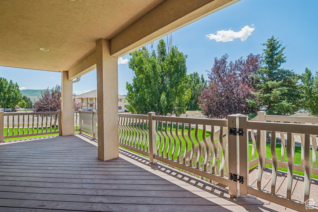Deck featuring a mountain view