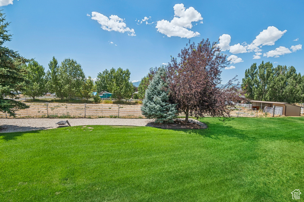 View of yard with an outdoor structure