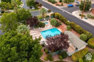 Drone / aerial view of a pool area