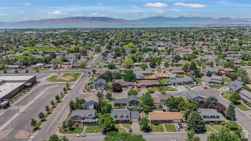 Aerial perspective of suburban area with mountains