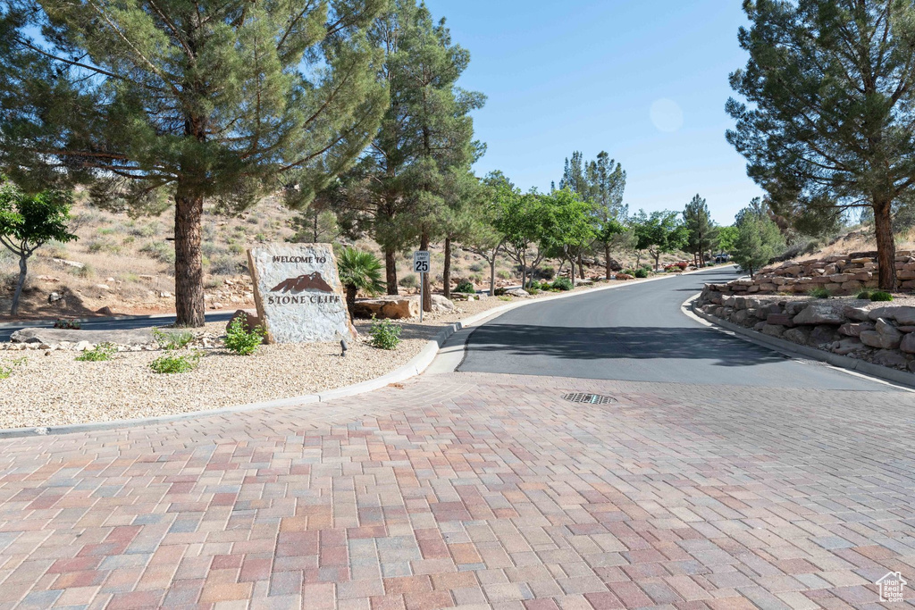 View of asphalt street with curbs