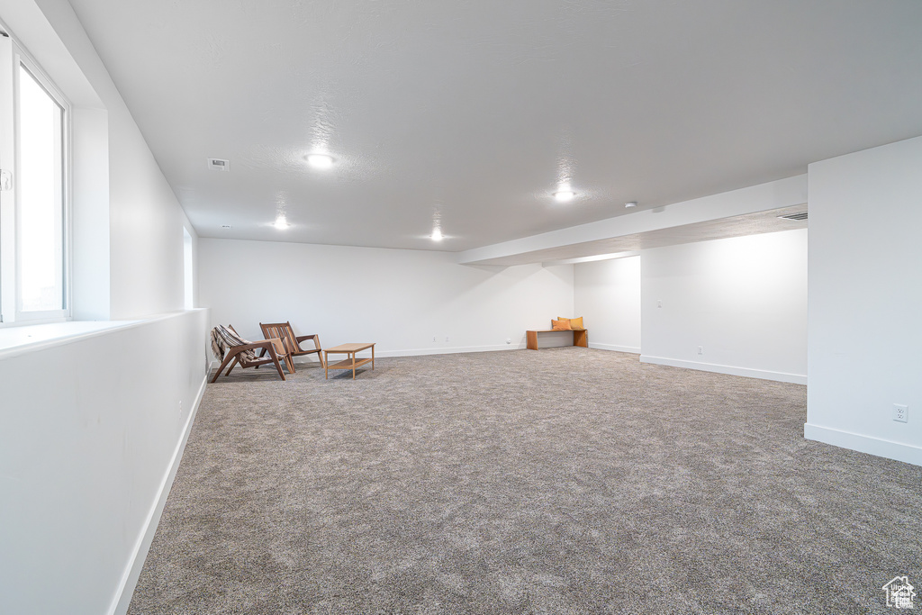 Finished basement with carpet flooring