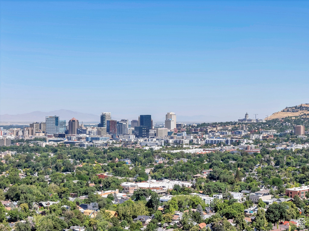 View of city with a mountain backdrop