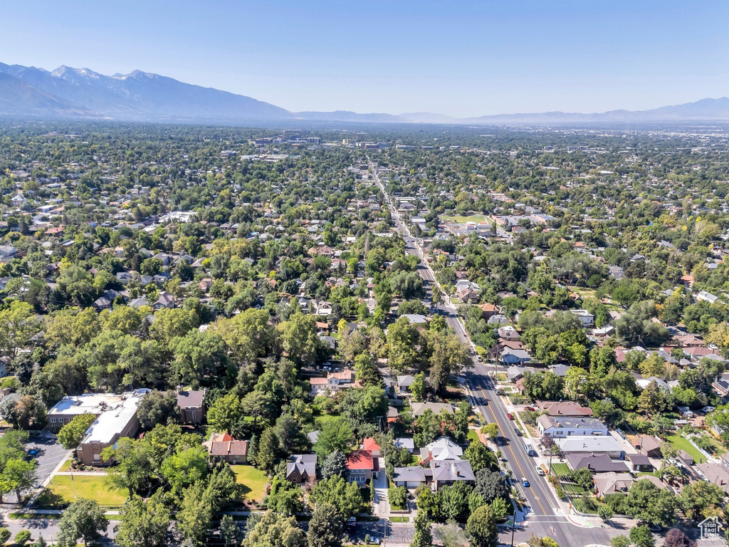 Aerial view of a mountain backdrop