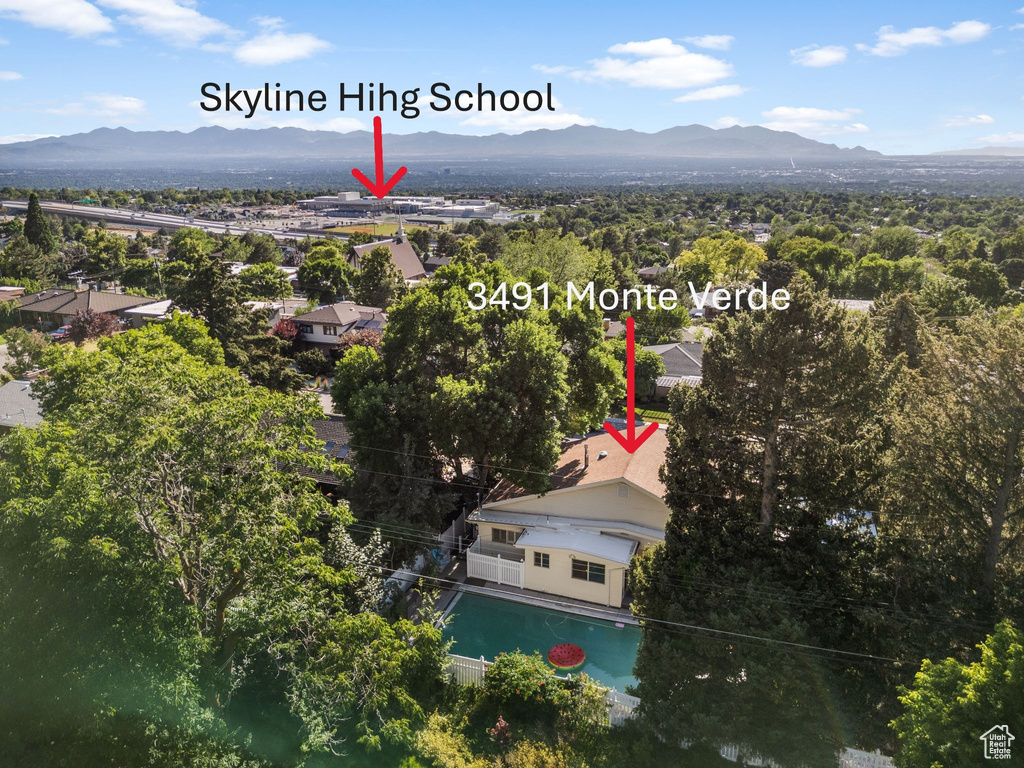 Aerial view of a mountain backdrop