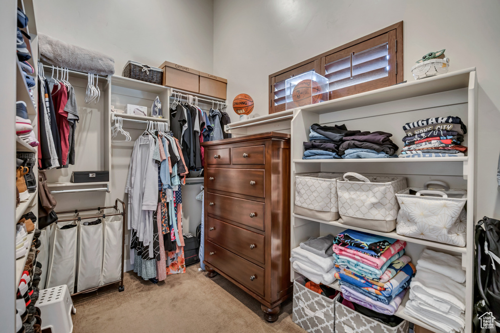 Spacious closet with carpet floors