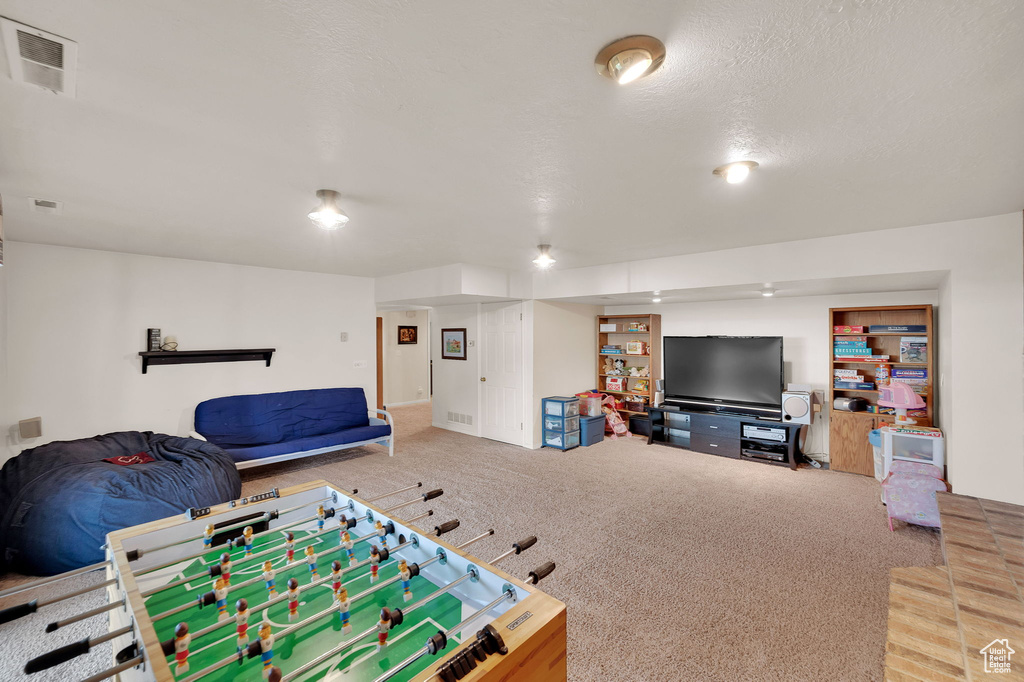 Recreation room featuring carpet flooring