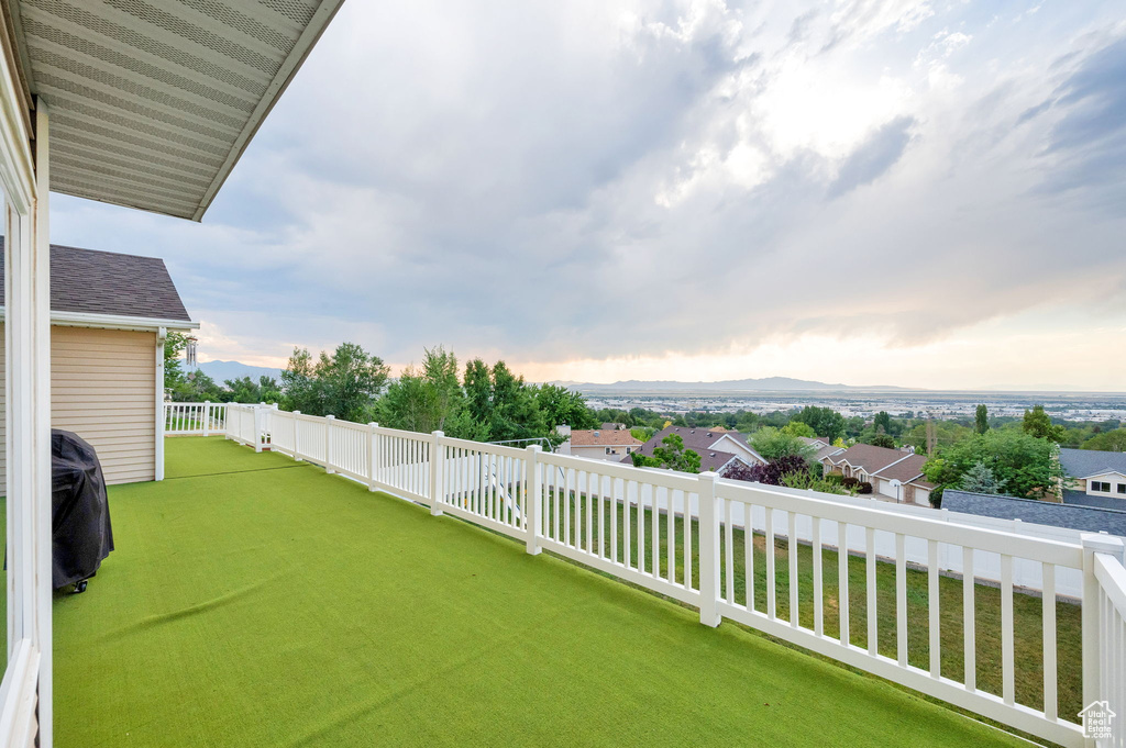 View of green lawn with a mountain view