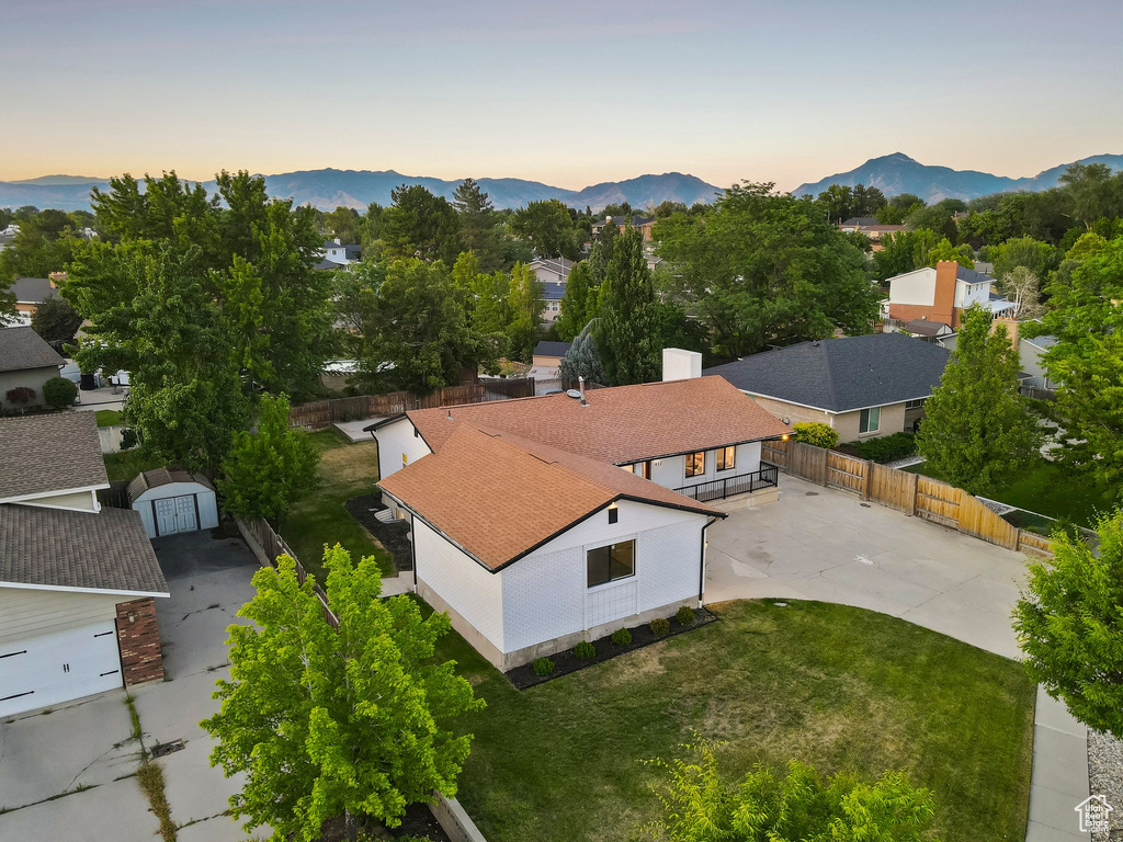 Aerial view at dusk of a mountain view