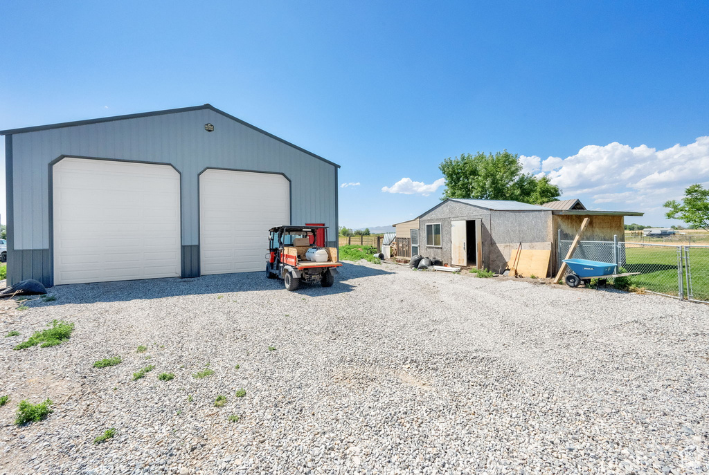View of detached garage