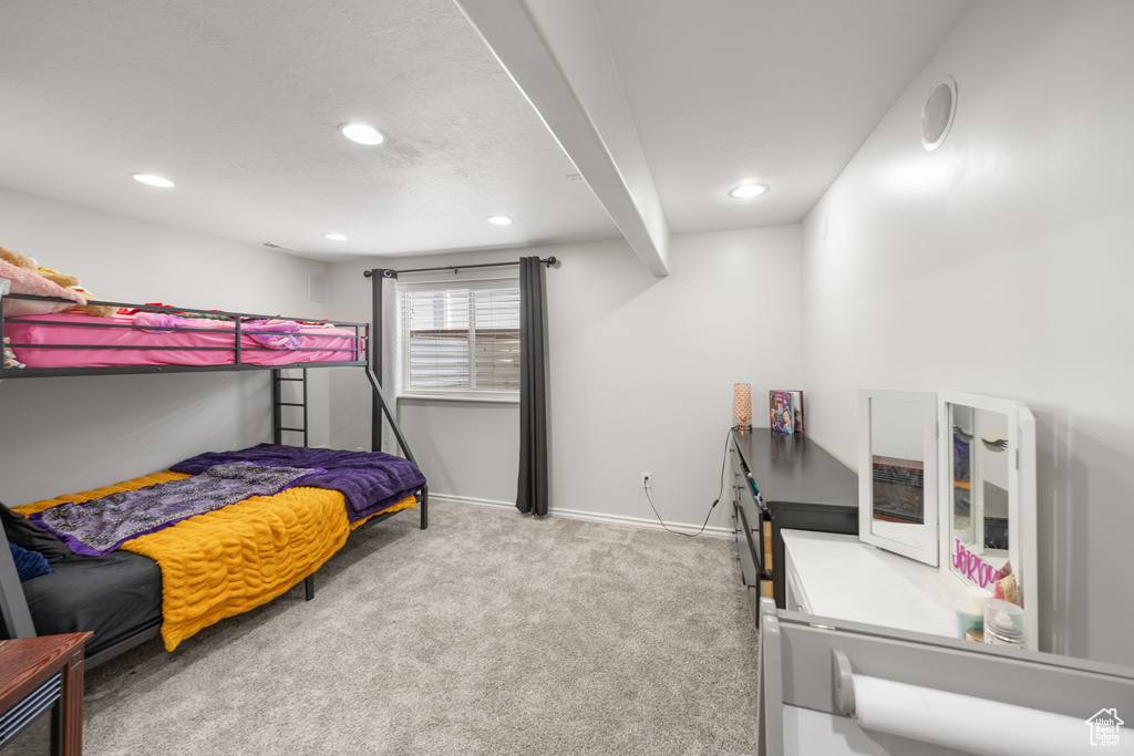 Bedroom with carpet flooring and recessed lighting