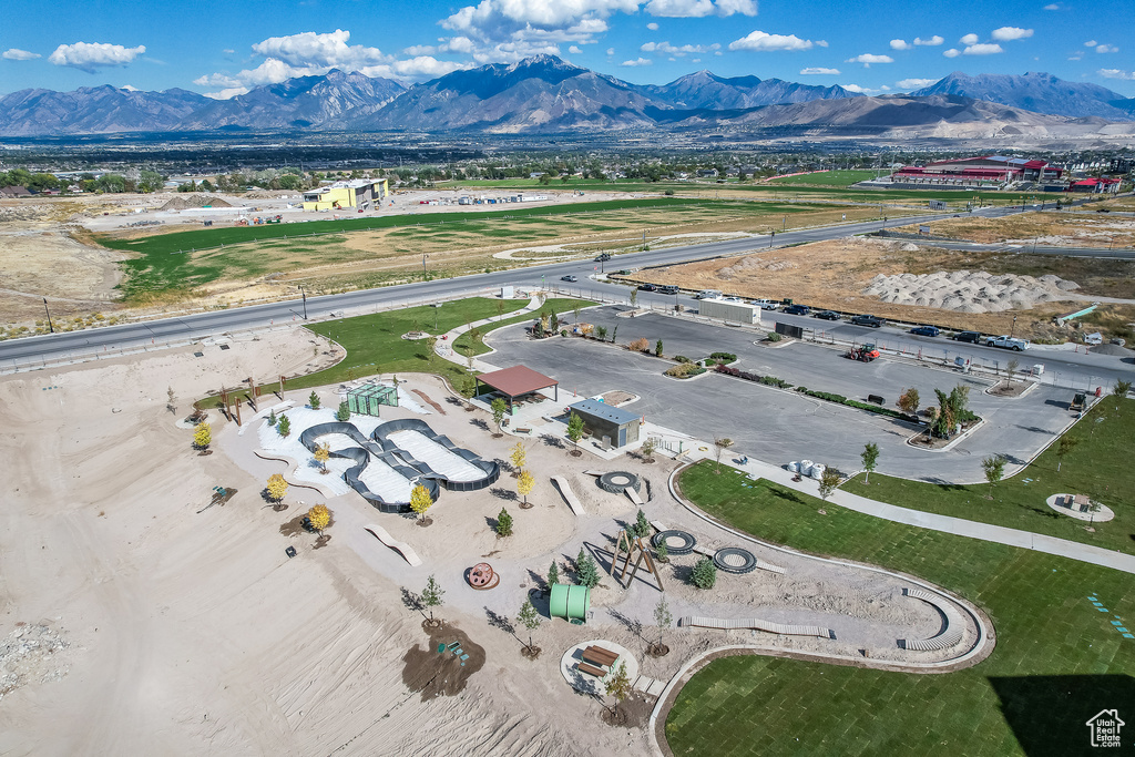 Aerial view of a mountain backdrop