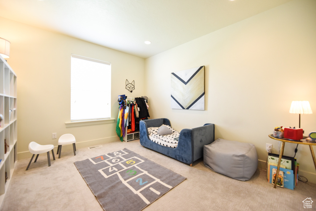 Rec room with carpet and recessed lighting