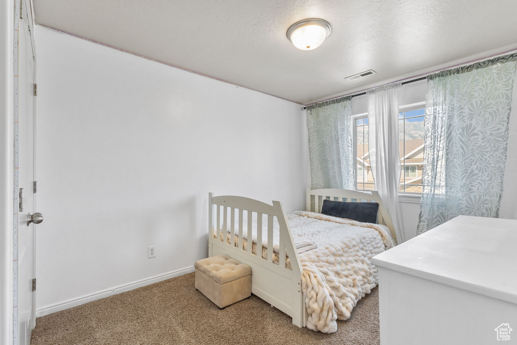 Bedroom with carpet floors and baseboards