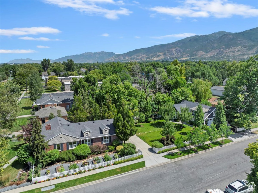 Bird's eye view of a mountainous background