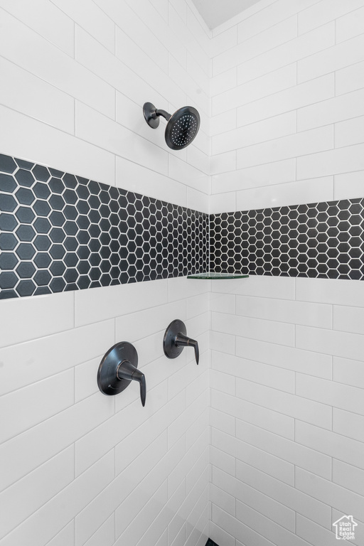 Bathroom view of tiled shower