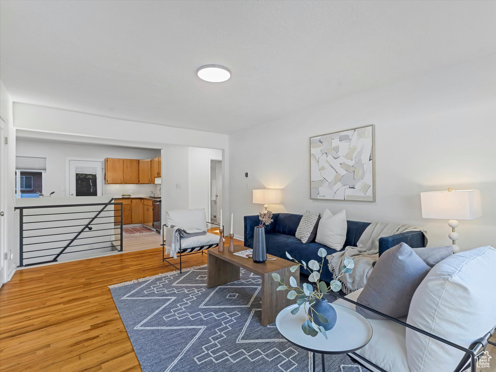 Living room with light wood finished floors