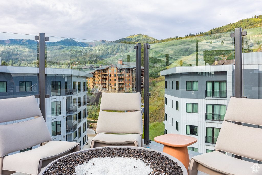 Balcony with a mountain view
