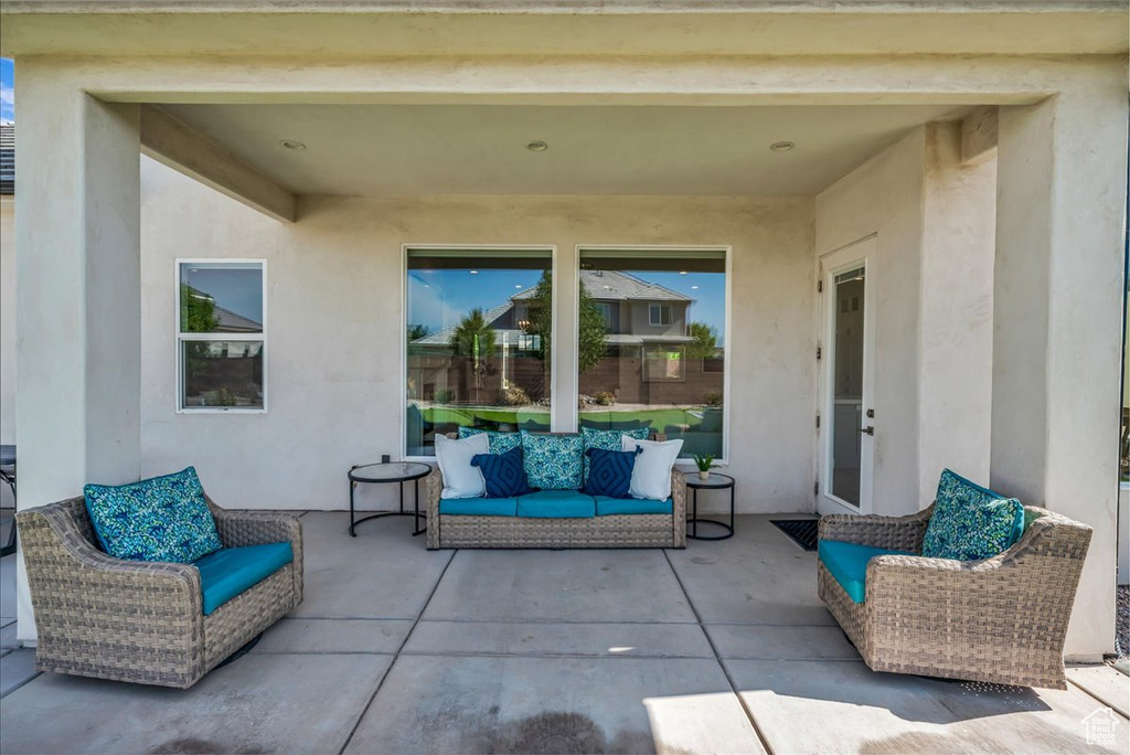 View of patio with outdoor lounge area
