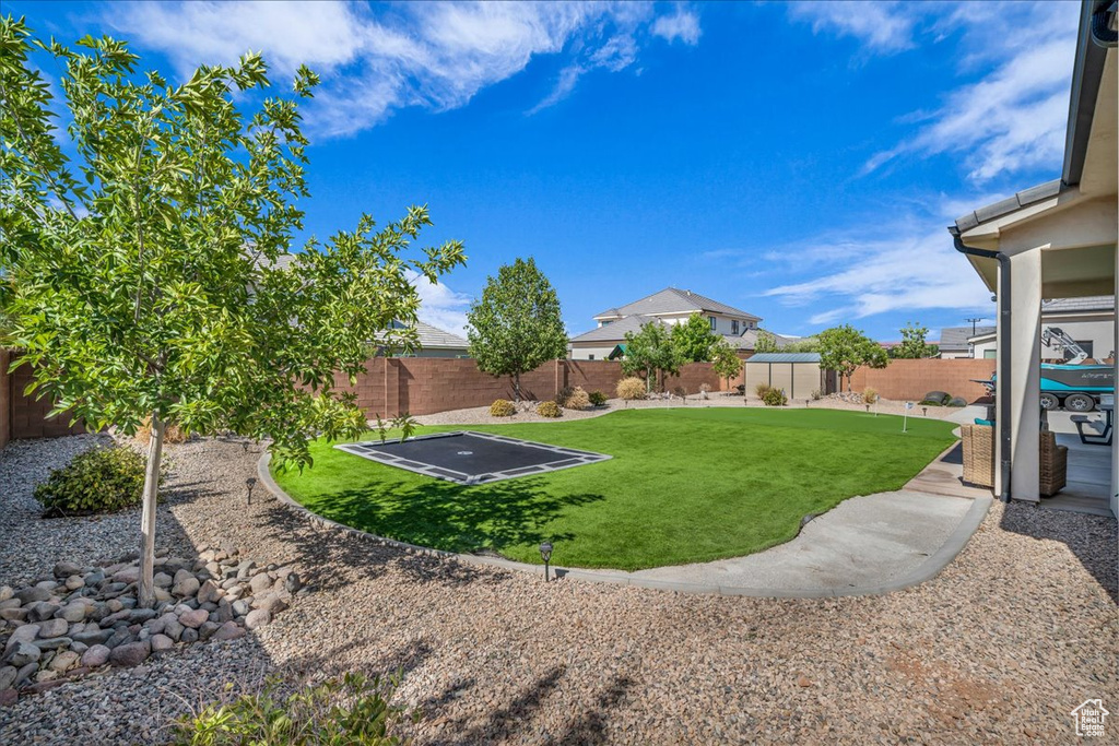 Fenced backyard featuring a patio