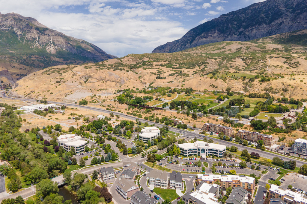 Aerial view of a mountain backdrop
