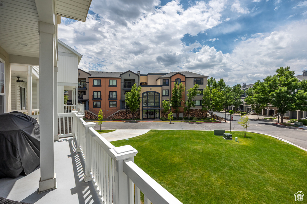 Balcony featuring a residential view and area for grilling